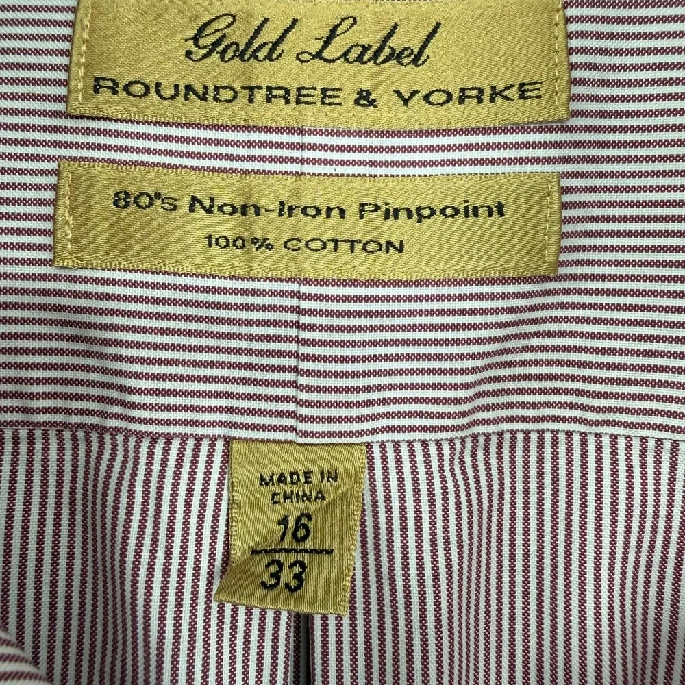 Roundtree & Yorke‎ Gold Label Mens 16 33 Non-Iron Pinpoint Stripe Shirt Burgundy